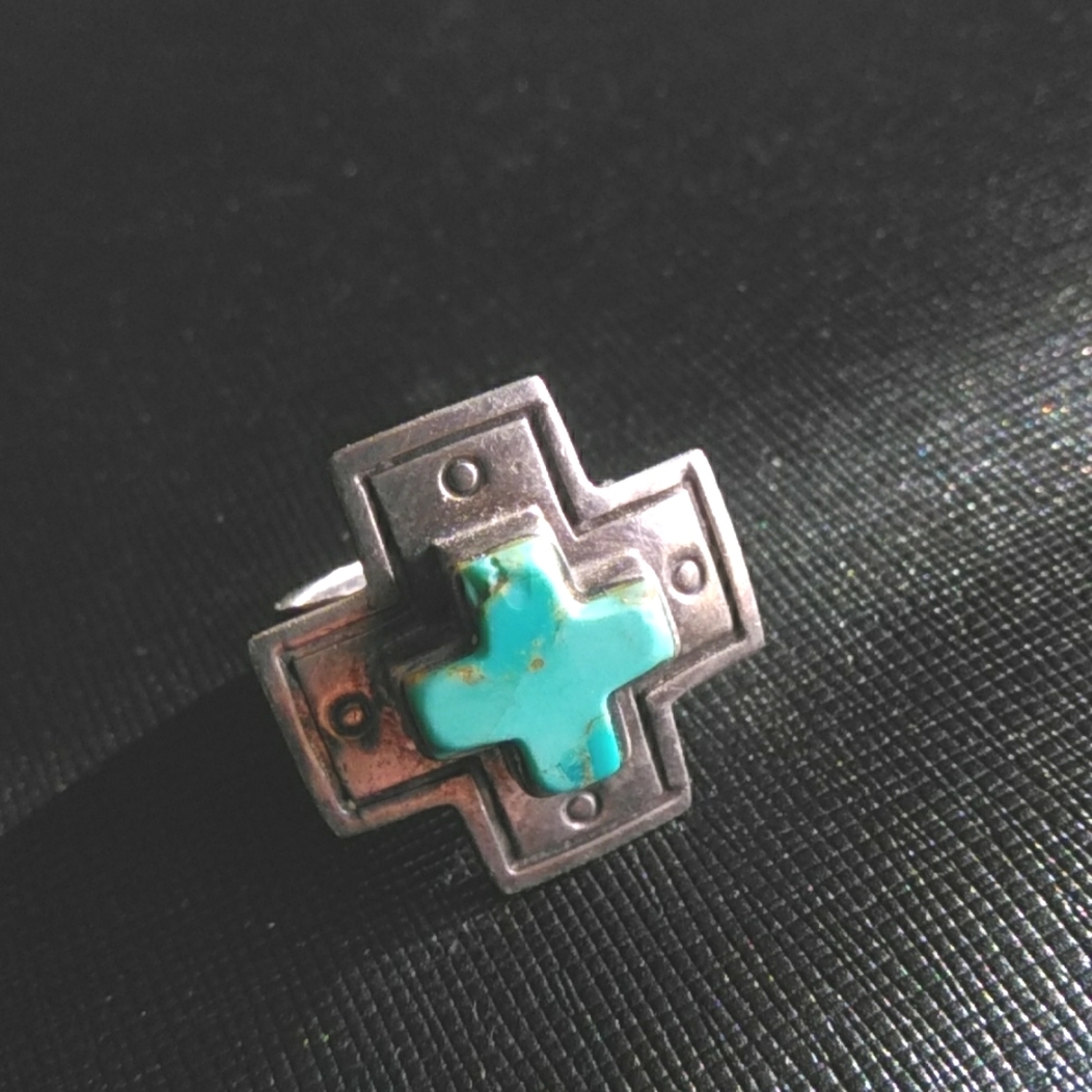 Vtg Sterling Silver Southwestern Cross Ring Sz8+